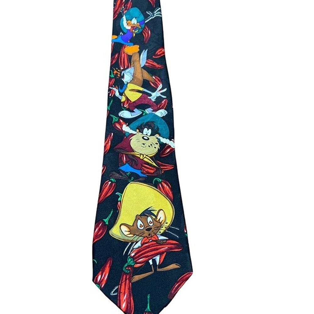 Vintage Looney Tunes Mania Black Character/Chili Peppers Men's Neckties Circa 19